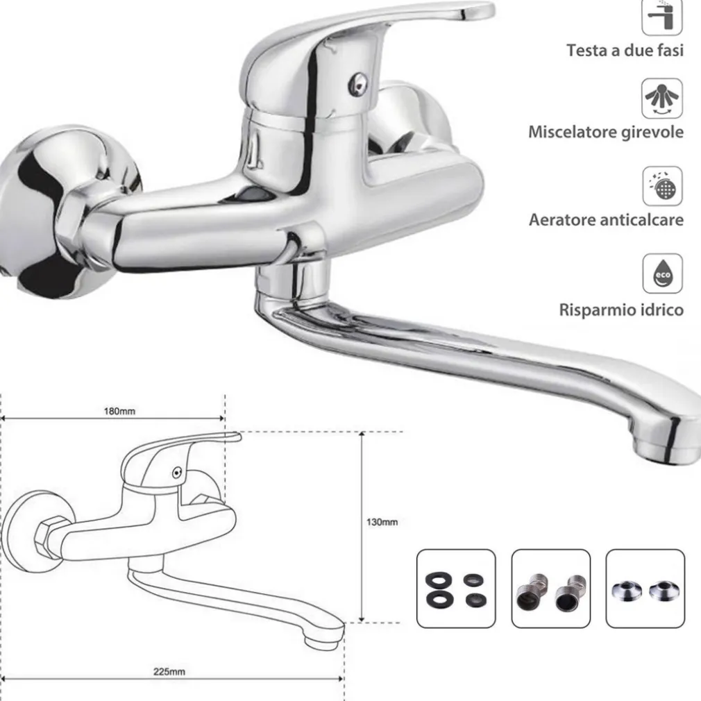 MISCELATORE RUBINETTO MONOCOMANDO LAVELLO CUCINA CANNA ALTA CROMATO MURO 69139