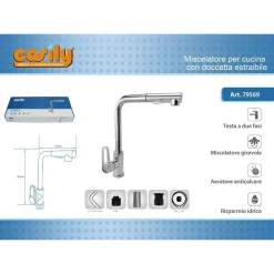 MISCELATORE RUBINETTO MONOCOMANDO DOCCETTA ESTRAIBILE PER LAVELLO CUCINA 79569