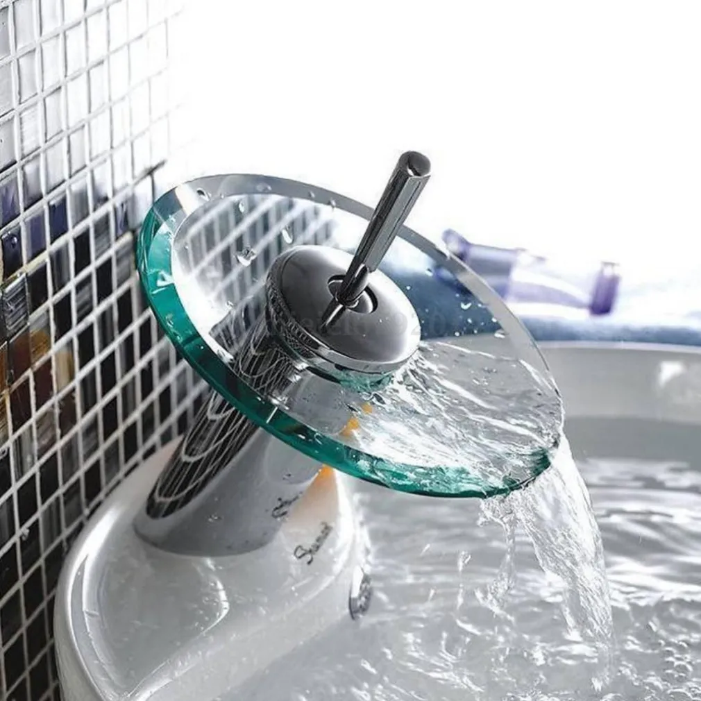 MISCELATORE RUBINETTO MONOCOMANDO CROMATO E IN VETRO A CASCATA