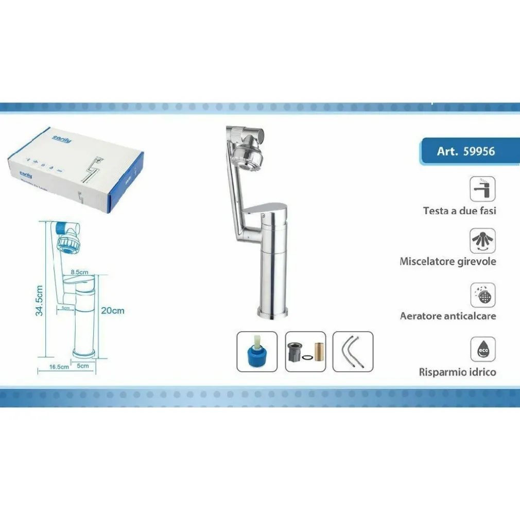 MISCELATORE RUBINETTO MONOCOMANDO LAVABO LAVANDINO BAGNO CUCINA GIREVOLE 59956