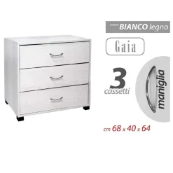 MOBILE CASSETTIERA COMODINO COMÒ GAIA 3 CASSETTI BIANCO LEGNO 68X40X64CM 768675