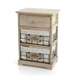 MOBILE CASSETTIERA IN LEGNO NATURALE 3 CASSETTI 37X27X58CM DECORATA CESTE 787805