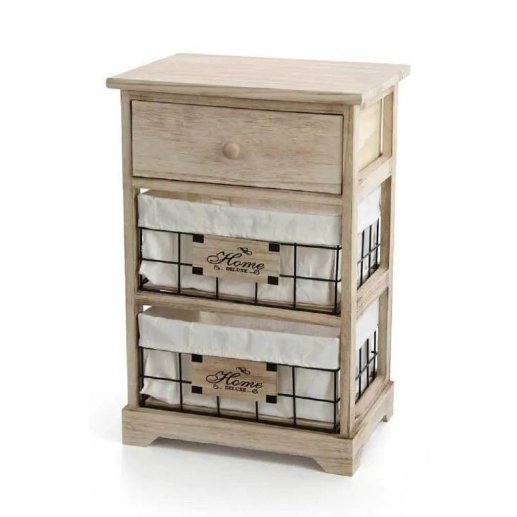 MOBILE CASSETTIERA IN LEGNO NATURALE 3 CASSETTI 37X27X58CM DECORATA CESTE 787805