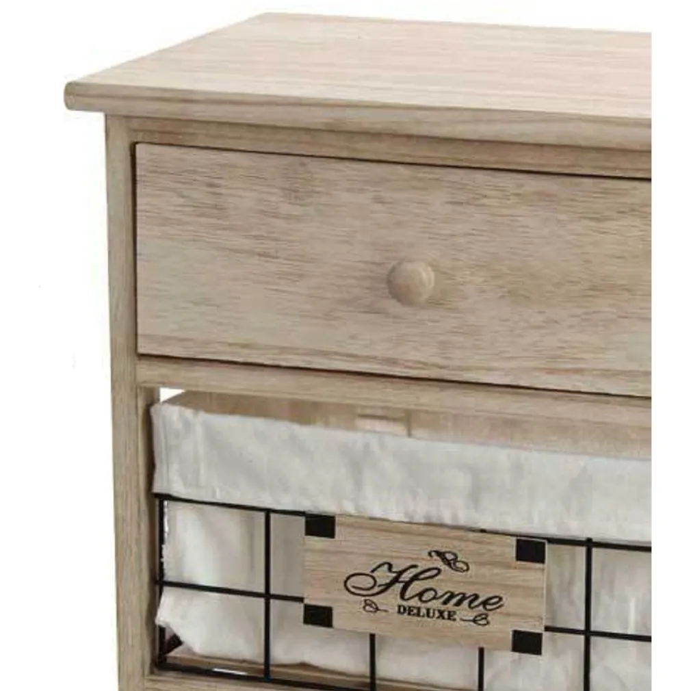 MOBILE CASSETTIERA IN LEGNO NATURALE 3 CASSETTI 37X27X58CM DECORATA CESTE 787805