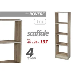 MOBILE LIBRERIA GAIA SCAFFALE 4 RIPIANI IN LEGNO COLOR ROVERE 40X24X137CM 769665