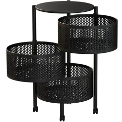 MOBILE MOBILETTO TAVOLINO METALLO NERO 3 SCOMPARTI PORTATUTTO REGOLABILE 30x60CM