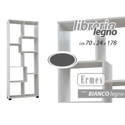 MOBILE MODERNO LIBRERIA SCAFFALE 8 SCOMPARTI IN LEGNO BIANCA 70X24X178CM 715648