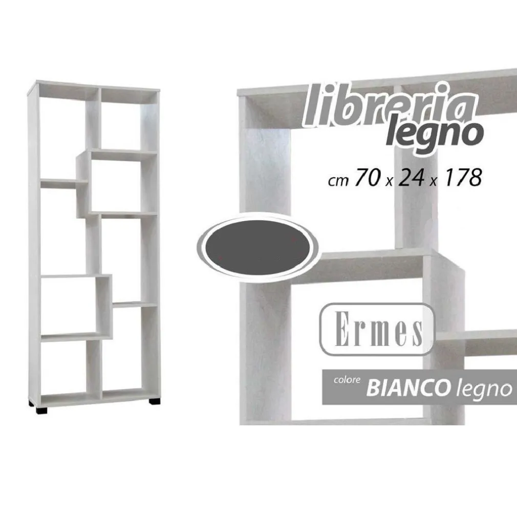MOBILE MODERNO LIBRERIA SCAFFALE 8 SCOMPARTI IN LEGNO BIANCA 70X24X178CM 715648
