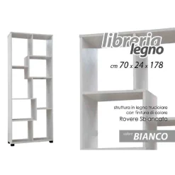 MOBILE MODERNO LIBRERIA SCAFFALE 8 SCOMPARTI IN LEGNO BIANCA 70X24X178CM 715648