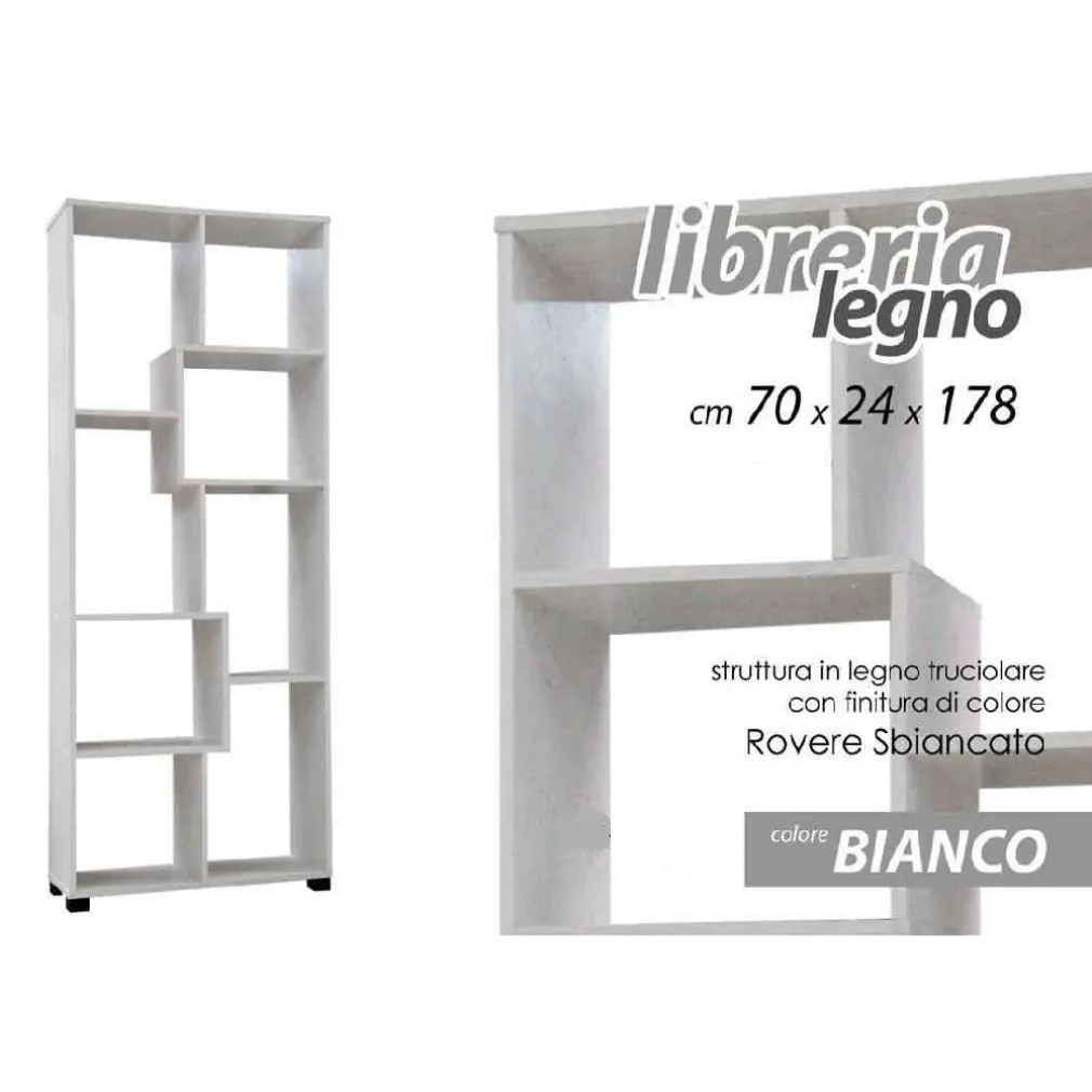MOBILE MODERNO LIBRERIA SCAFFALE 8 SCOMPARTI IN LEGNO BIANCA 70X24X178CM 715648