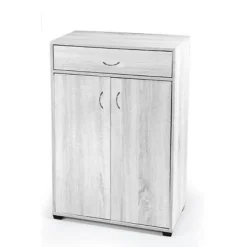 MOBILE SCARPIERA ARMADIO 2 ANTE CASSETTO 5 RIPIANI LEGNO BIANCO 95X63X33CM 770937