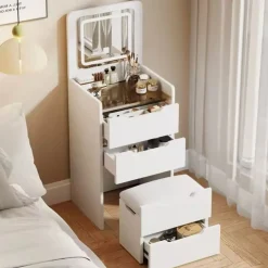 MOBILE TOELETTA POSTAZIONE TRUCCO CON SPECCHIO LUCI SGABELLO NASCOSTO CON CASSETTI