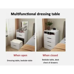 MOBILE TOELETTA POSTAZIONE TRUCCO CON SPECCHIO LUCI SGABELLO NASCOSTO CON CASSETTI