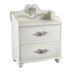 MOBILETTO 2 CASSETTI LEGNO PORTA OGGETTI COMODINO ROSE 30X19X25CM BIANCO 574665