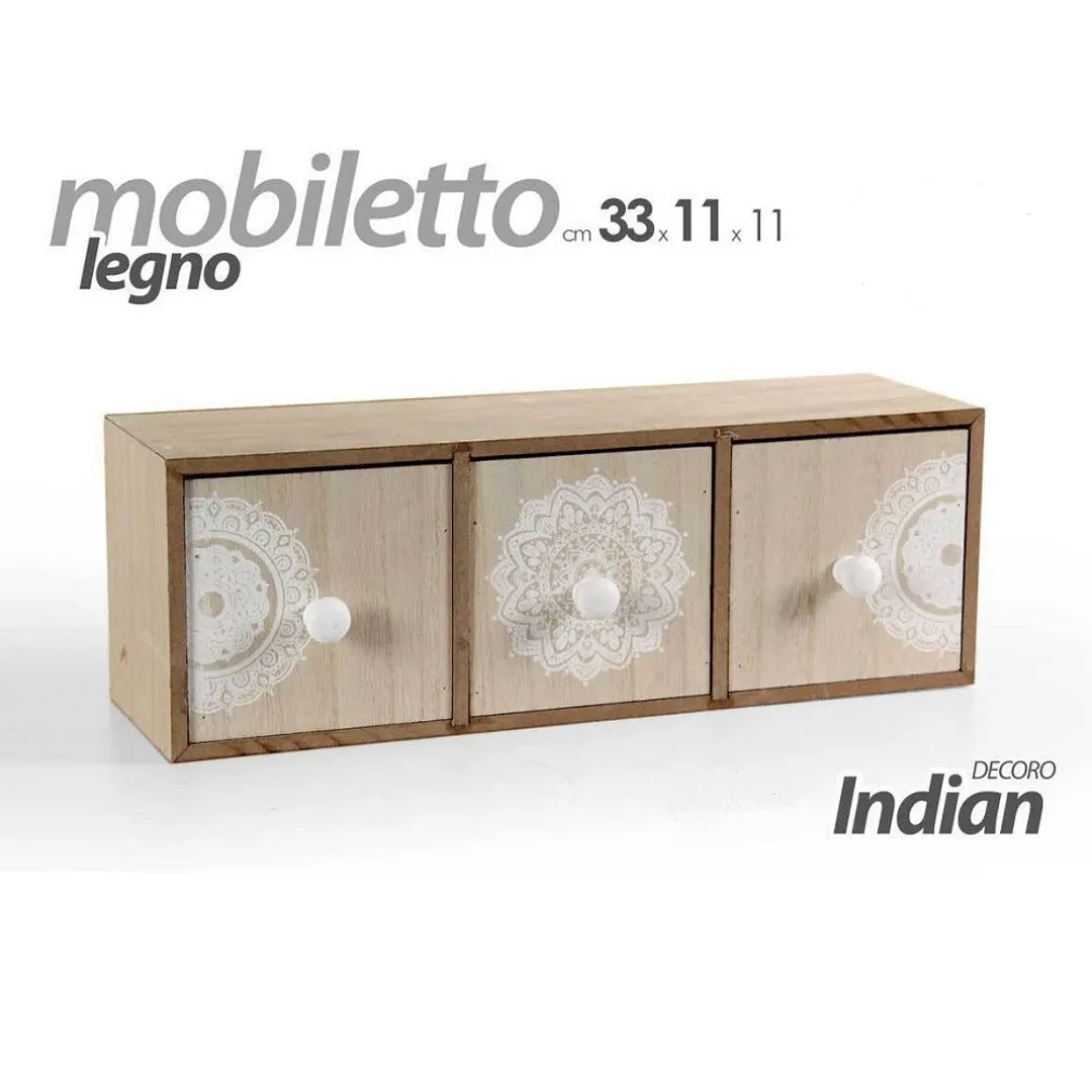 MOBILETTO CASSETTIERA PORTA GIOIE OGGETTI TRUCCHI LEGNO INDIAN 33X11X11CM 748356