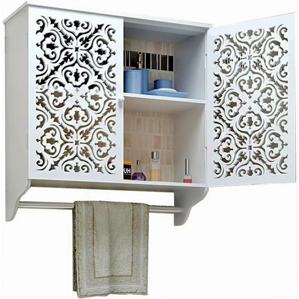 MOBILETTO DA BAGNO A PARETE CON PORTASCIUGAMANI ARMADIETTO IN MDF A 2 LIVELLI