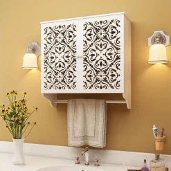 MOBILETTO DA BAGNO A PARETE CON PORTASCIUGAMANI ARMADIETTO IN MDF A 2 LIVELLI