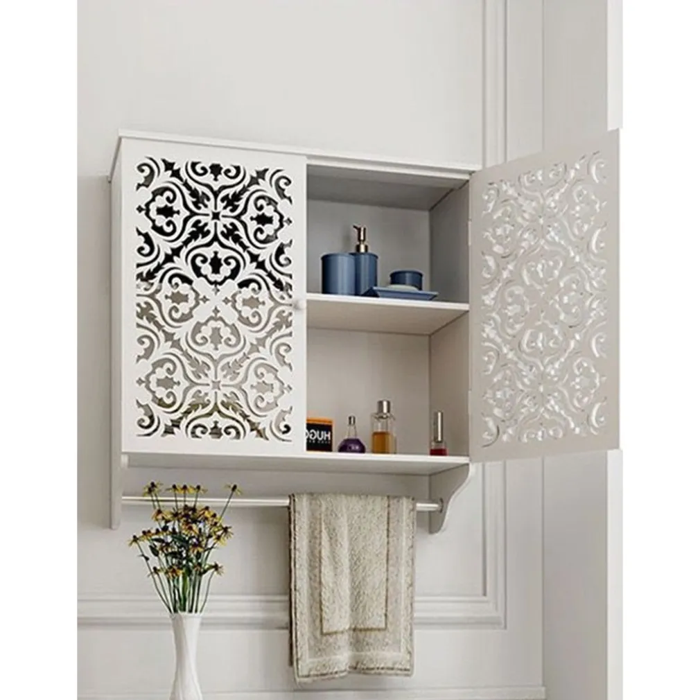 MOBILETTO DA BAGNO A PARETE CON PORTASCIUGAMANI ARMADIETTO IN MDF A 2 LIVELLI