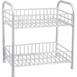 MOBILETTO IN METALLO PORTA OGGETTI 2 RIPIANI BIANCO SCAFFALE BAGNO 32X36CM 52530