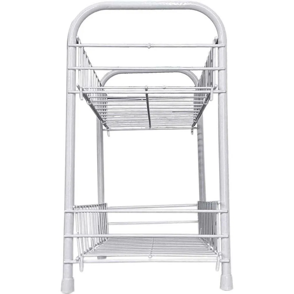 MOBILETTO IN METALLO PORTA OGGETTI 2 RIPIANI BIANCO SCAFFALE BAGNO 32X36CM 52530