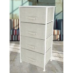 MOBILETTO MULTIUSO CON 4 CASSETTI IN TESSUTO BEIGE DESIGN SALVASPAZIO CASA H94X30X45CM