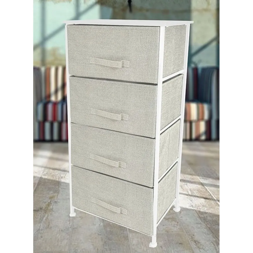 MOBILETTO MULTIUSO CON 4 CASSETTI IN TESSUTO BEIGE DESIGN SALVASPAZIO CASA H94X30X45CM