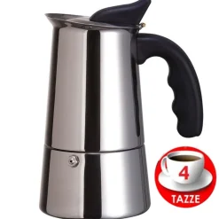 MOKA ESPRESSO MAKER CAFFETTIERA MACCHINETTA CAFFE' CAFFÈ 4 TAZZE ACCIAIO INOX
