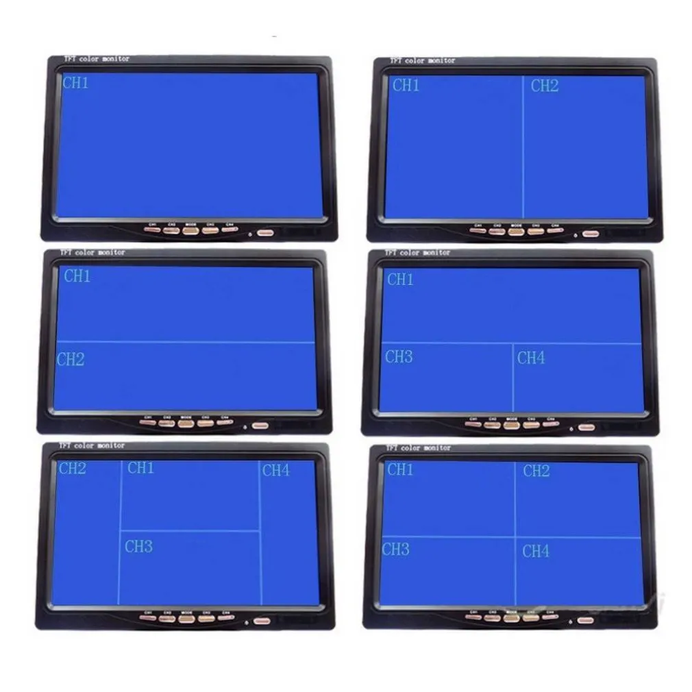 MONITOR LCD 7'' TELECAMERA TV TELEVISORE RETROMARCIA 4 INGRESSI VIDEO SORVEGLIANZA