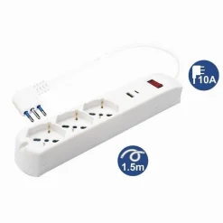 MULTIPRESA 5 IN 1 USB A + C + 3 PRESE PER SCHUKO / BIPASSO / EU CAVO 1.5MT 80081
