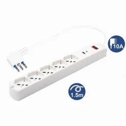 MULTIPRESA 7 IN 1 USB A + C + 5 PRESE PER BIPASSO / SCHUKO / EU CAVO 1.5MT 80082