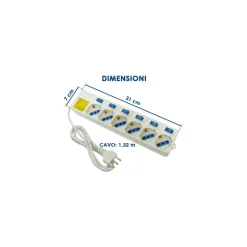 MULTIPRESA 6 POSTI SCHUKO BIPASS 10-16A CON 7 INTERRUTTORI PROTEZIONE BAMBINI