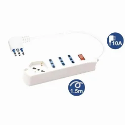MULTIPRESA 1 PRESA UNIVERSALE SCHUKO+3 BIPASSO 10/16A SPINA 10A CAVO 1.5MT 80083