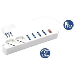 MULTIPRESA 2 PRESE UNIVERSALI + 4 BIPASSO 10/16A SPINA 10A CAVO 1.5 METRI 80084