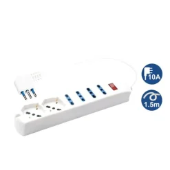 MULTIPRESA 2 PRESE UNIVERSALI + 4 BIPASSO 10/16A SPINA 10A CAVO 1.5 METRI 80084