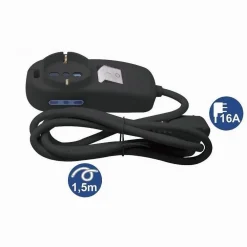 MULTIPRESA 1 USCITE UNIVERSALI+2 BIPASSO 10/16A SPINA 16A CAVO 1.5MT NERA 80336N