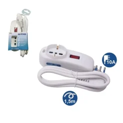 MULTIPRESA 1 USCITE UNIVERSALI+2 BIPASSO 10/16A SPINA 10A CAVO 1.5MT BIANCO 80187N