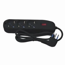 MULTIPRESA 3 USCITE UNIVERSALI SCHUKO SPINA 10A CAVO 1.5 MT NERO CIABATTA 80100N