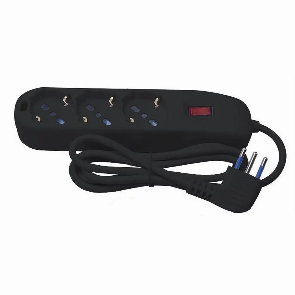 MULTIPRESA 3 USCITE UNIVERSALI SCHUKO SPINA 10A CAVO 1.5 MT NERO CIABATTA 80100N