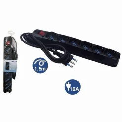 MULTIPRESA 6 USCITE UNIVERSALI SCHUKO BIPASSO SPINA 16A CAVO 1.5 MT NERO 80098N