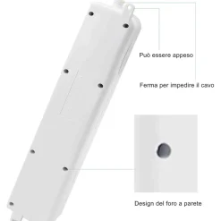 MULTIPRESA CIABATTA ELETTRICA A 6 POSTI CON PROTEZIONE SOVRACCARICO 250V 2500W