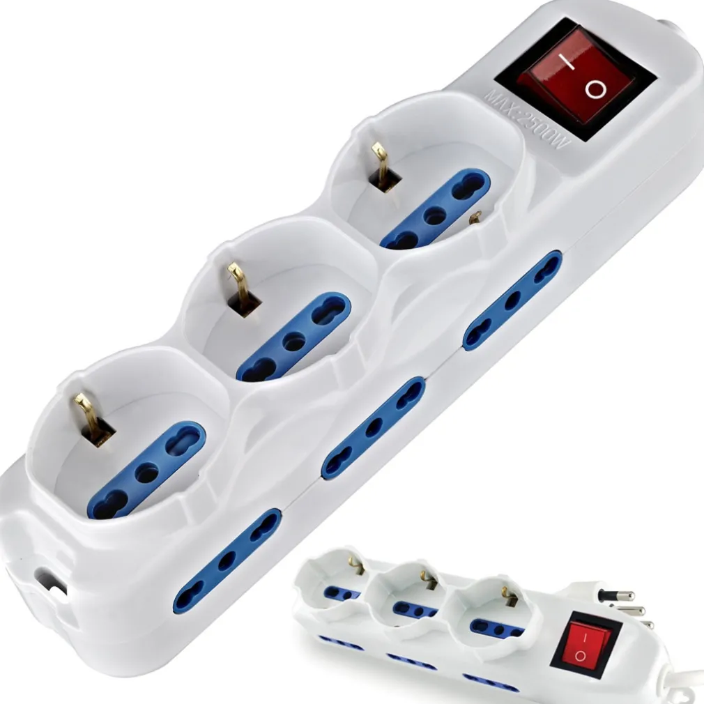 MULTIPRESA CIABATTA SCARPETTA 9 POSTI CON TASTO INTERRUTTORE ON/OFF 16A 6+3SHUKO