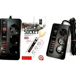 MULTIPRESA PRESA UNIVERSALE 3 SPINE 5 USB 3.4A 5V INTERRUTTORE 220V 2500w 10A