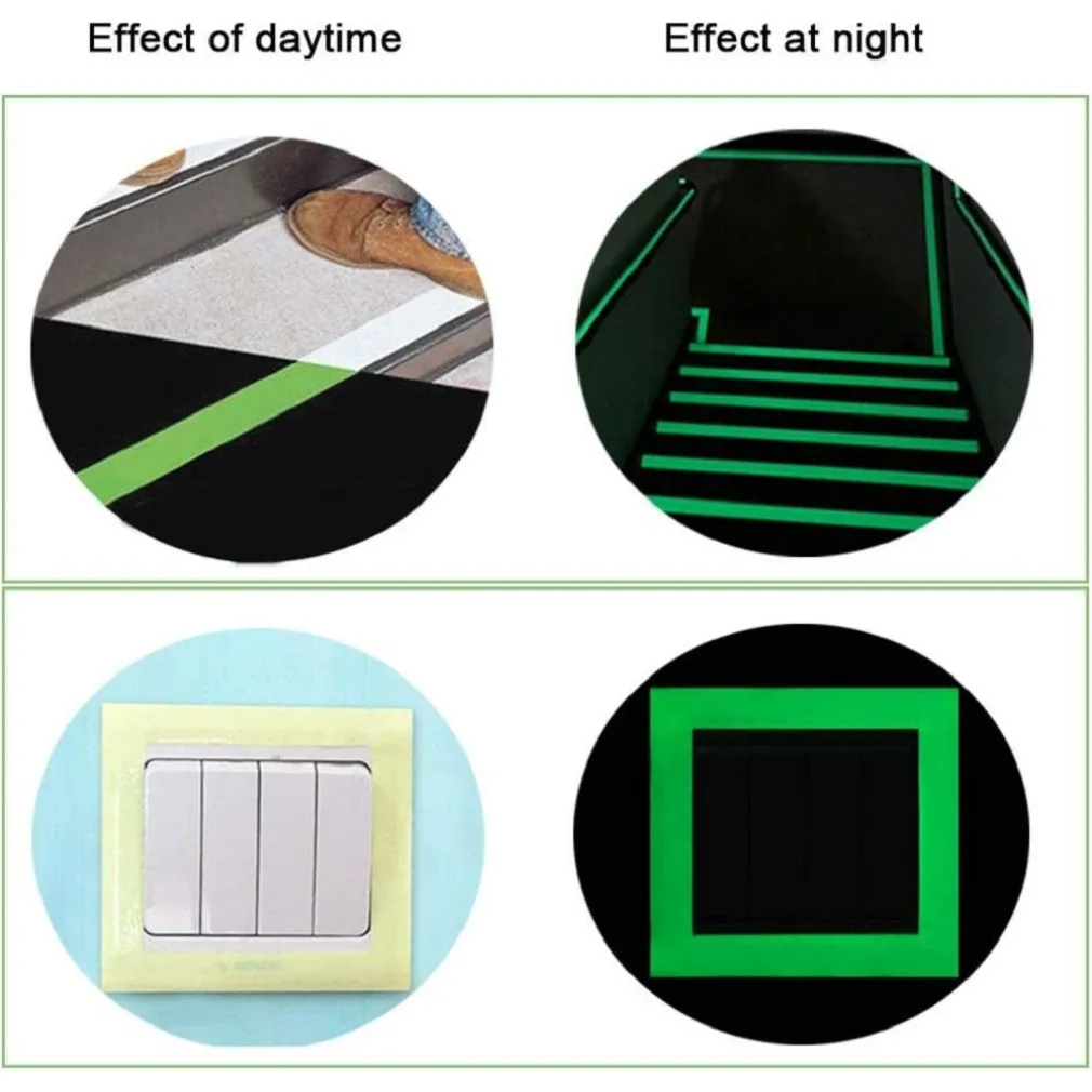 NASTRO LUMINOSO ADESIVO FLUORESCENTE SICUREZZA IMPERMEABILE LUCE VERDE 5MT X 3CM