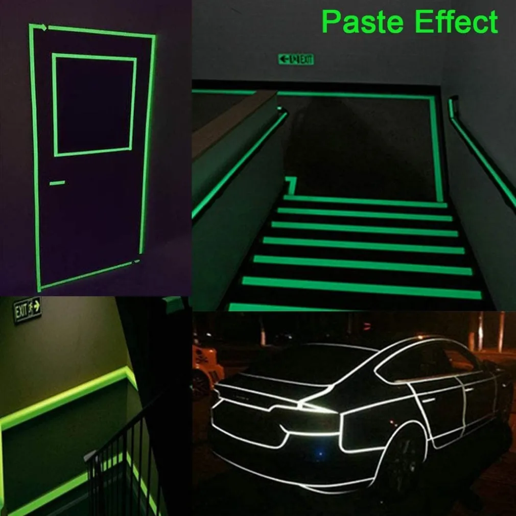 NASTRO LUMINOSO ADESIVO FLUORESCENTE SICUREZZA IMPERMEABILE LUCE VERDE 5MT X 3CM