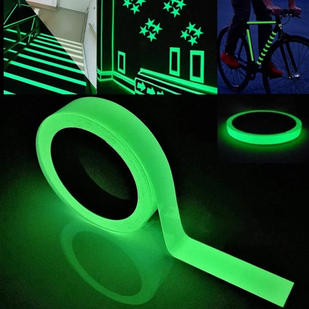 NASTRO LUMINOSO ADESIVO FLUORESCENTE SICUREZZA IMPERMEABILE LUCE VERDE 3MT X 3CM