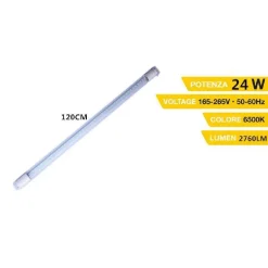 NEON LED SMD T8 24 WATT LUCE FREDDA 6500K TUBO 120 CM ALTA LUMINOSITÀ T8-120AF
