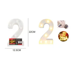 NUMERO 2 LUMINOSO CON LUCI LED A BATTERIA DECORAZIONI PER LA CASA DIM. 22 CM