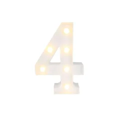 NUMERO 4 LUMINOSO CON LUCI LED A BATTERIA DECORAZIONI PER LA CASA DIM. 22 CM