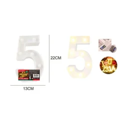 NUMERO 5 LUMINOSO CON LUCI LED A BATTERIA DECORAZIONI PER LA CASA DIM. 22 CM