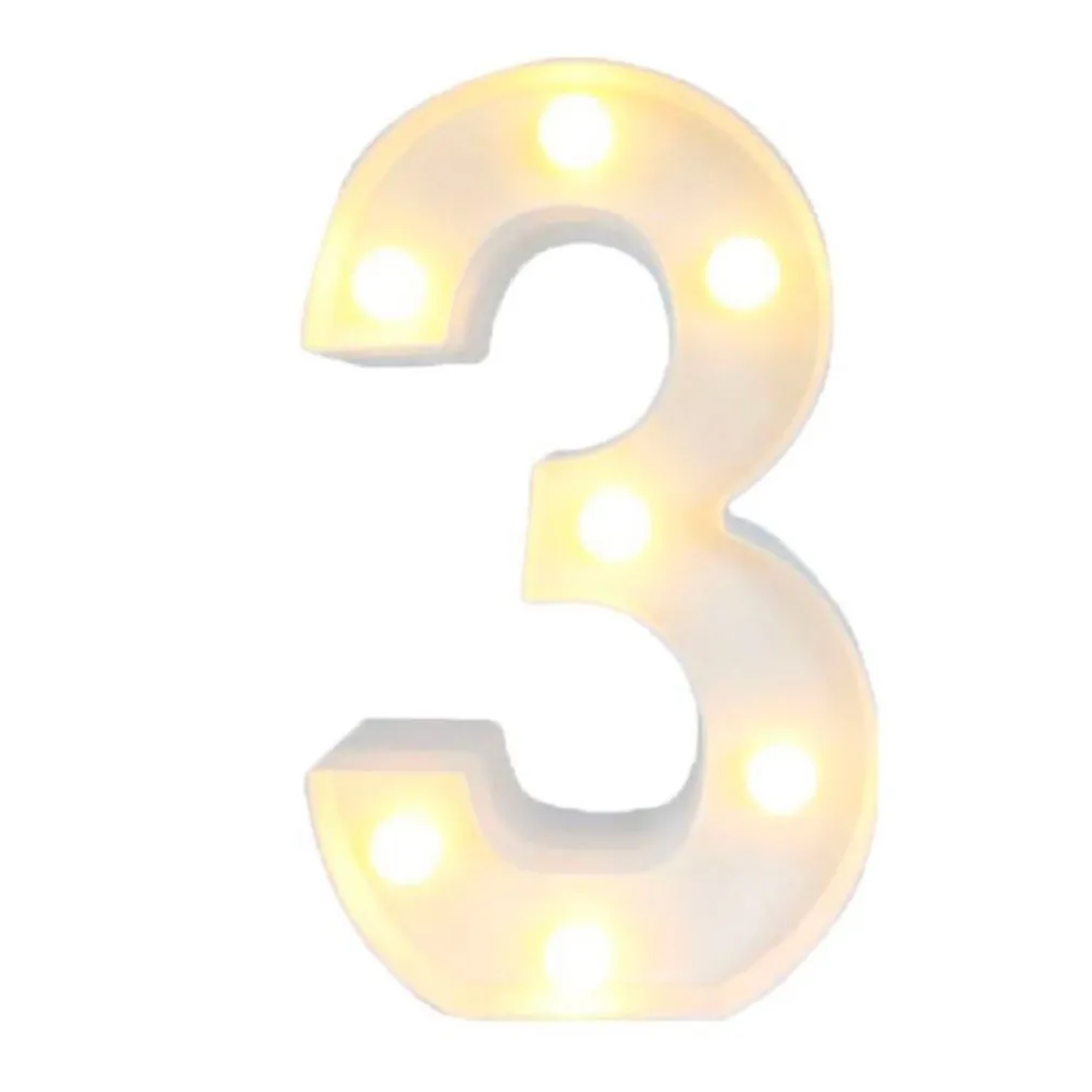 NUMERO 3 LUMINOSO CON LUCI LED A BATTERIA DECORAZIONI PER LA CASA DIM. 22 CM